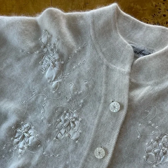 Vintage Angora & Lambswool Embellished Grandma Cardigan - Picture 3 of 6
